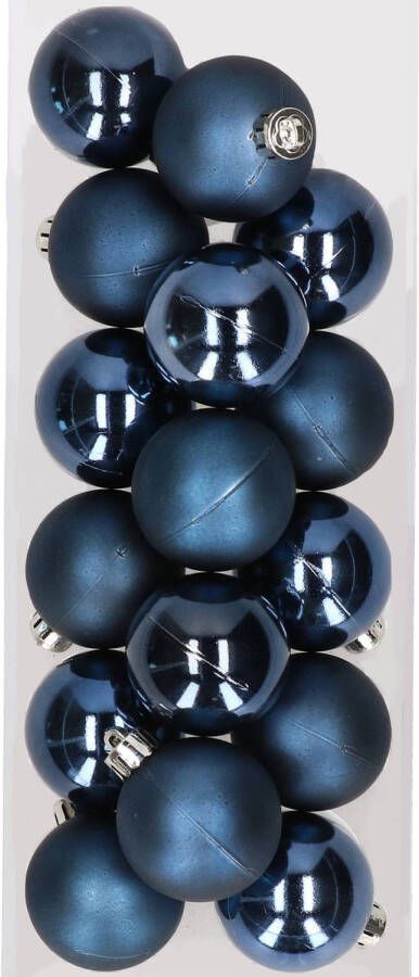 Decoris 16x stuks kunststof kerstballen donkerblauw 4 cm Kerstbal
