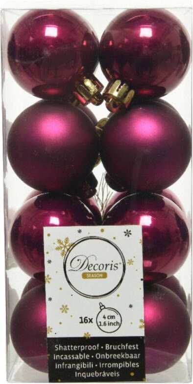 Decoris 16x stuks kunststof kerstballen framboos roze (magnolia) 4 cm glans mat Kerstbal