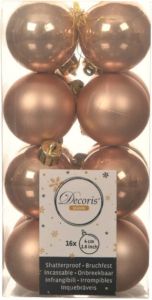 Decoris 16x stuks kunststof kerstballen toffee bruin 4 cm glans mat Kerstbal