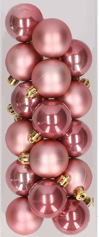Decoris 16x stuks kunststof kerstballen velvet roze 4 cm Kerstbal