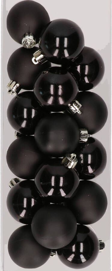 Decoris 16x stuks kunststof kerstballen zwart 4 cm Kerstbal