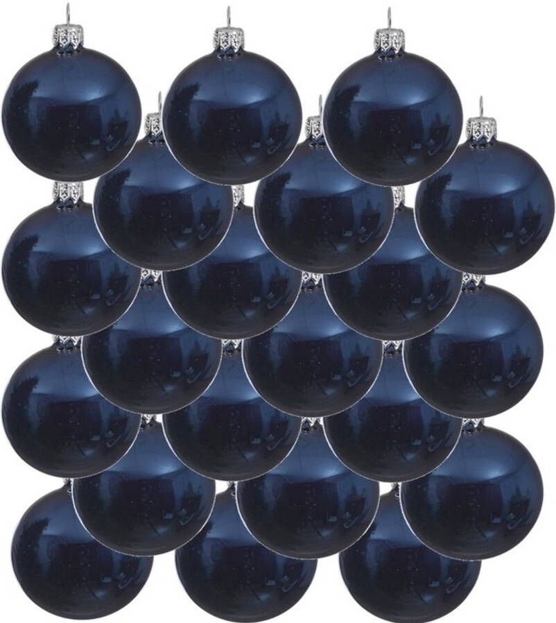 Decoris 18x Glazen kerstballen glans donkerblauw 6 cm kerstboom versiering decoratie Kerstbal