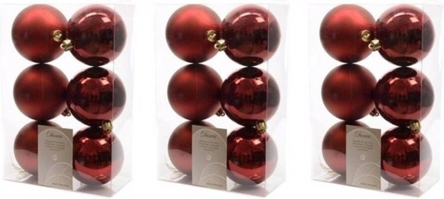 Decoris 18x Kunststof kerstballen glanzend mat donkerrood 8 cm kerstboom versiering decoratie Kerstbal