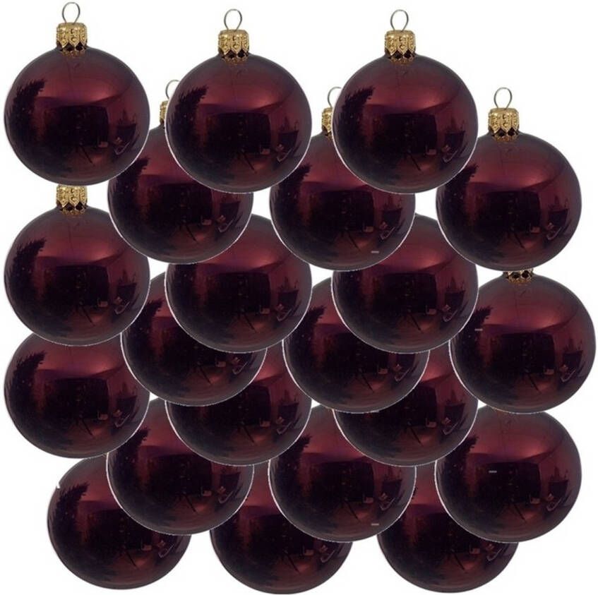 Decoris 18x Glazen kerstballen glans donkerrood 6 cm kerstboom versiering decoratie Kerstbal