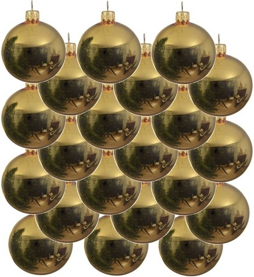 Decoris 18x Glazen kerstballen glans goud 6 cm kerstboom versiering decoratie Kerstbal