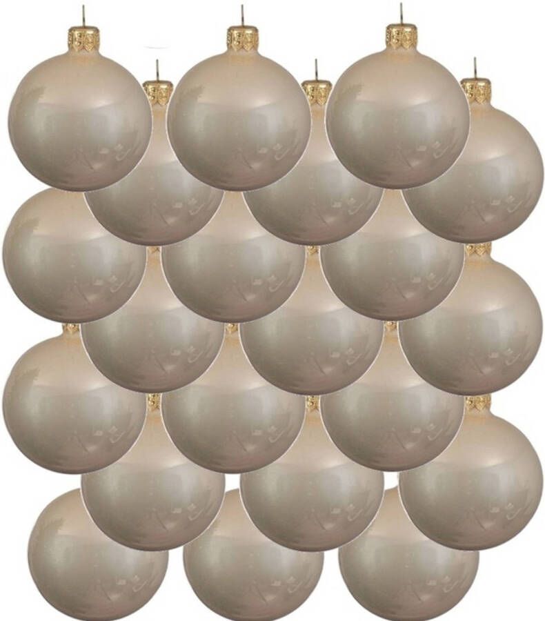 Decoris 18x Glazen kerstballen glans licht parel champagne 8 cm kerstboom versiering decoratie Kerstbal