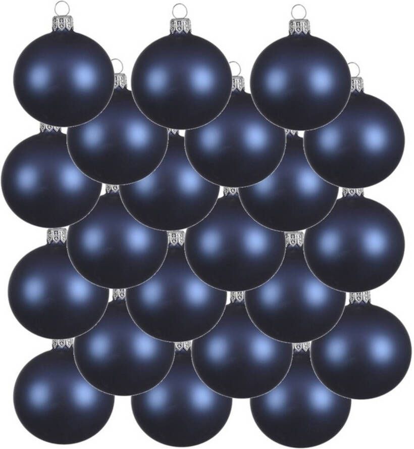 Decoris 18x Glazen kerstballen mat donkerblauw 8 cm kerstboom versiering decoratie Kerstbal