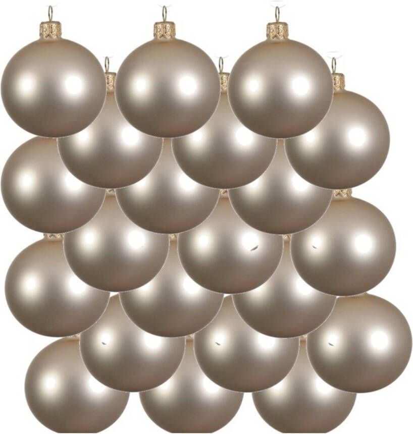 Decoris 18x Glazen kerstballen mat licht parel champagne 8 cm kerstboom versiering decoratie Kerstbal