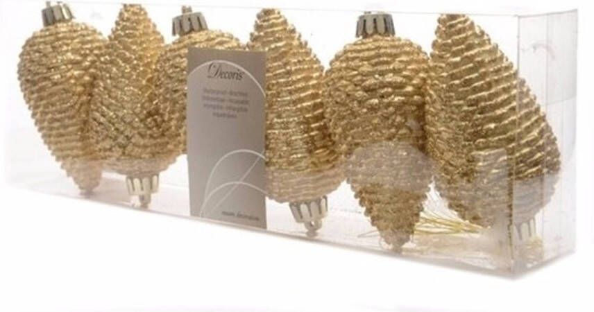 Decoris 18x Gouden dennenappels kerstballen 8 cm kunststof glitter Kersthangers