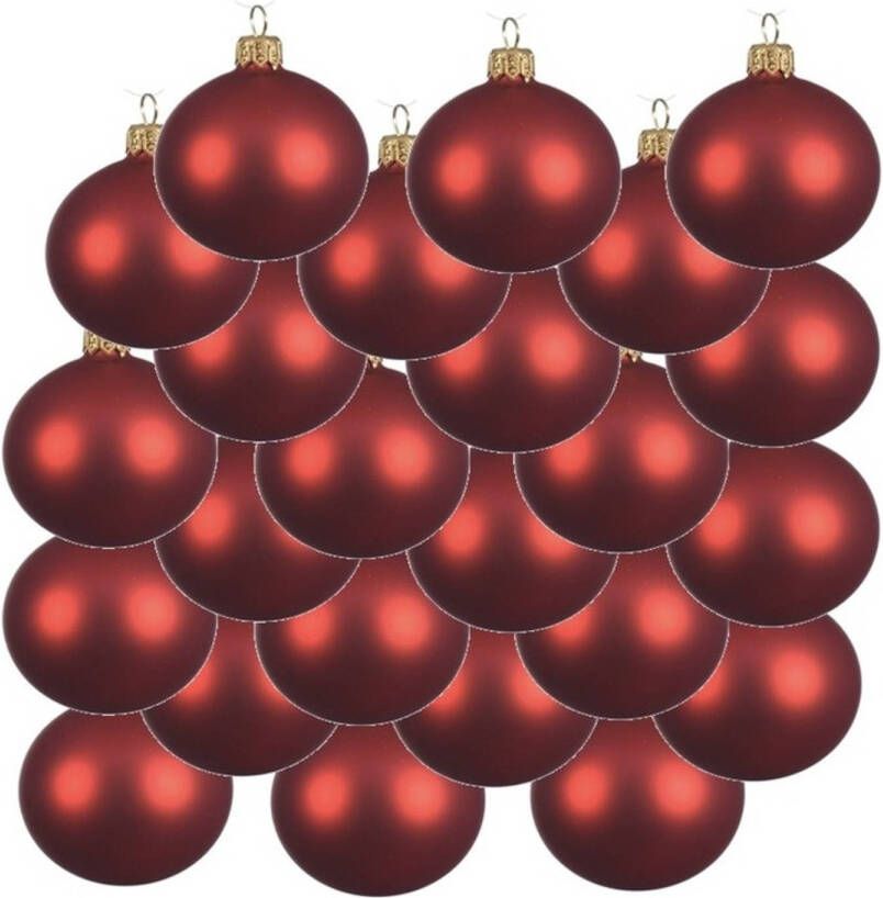 Decoris 18x Kerst rode glazen kerstballen 8 cm mat Kerstbal