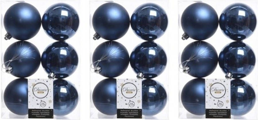 Decoris 18x Kunststof kerstballen glanzend mat donkerblauw 8 cm kerstboom versiering decoratie Kerstbal