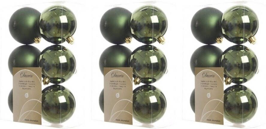 Decoris 18x Kunststof kerstballen glanzend mat donkergroen 8 cm kerstboom versiering decoratie Kerstbal