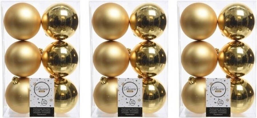 Decoris 18x Kunststof kerstballen glanzend mat goud 8 cm kerstboom versiering decoratie goud Kerstbal