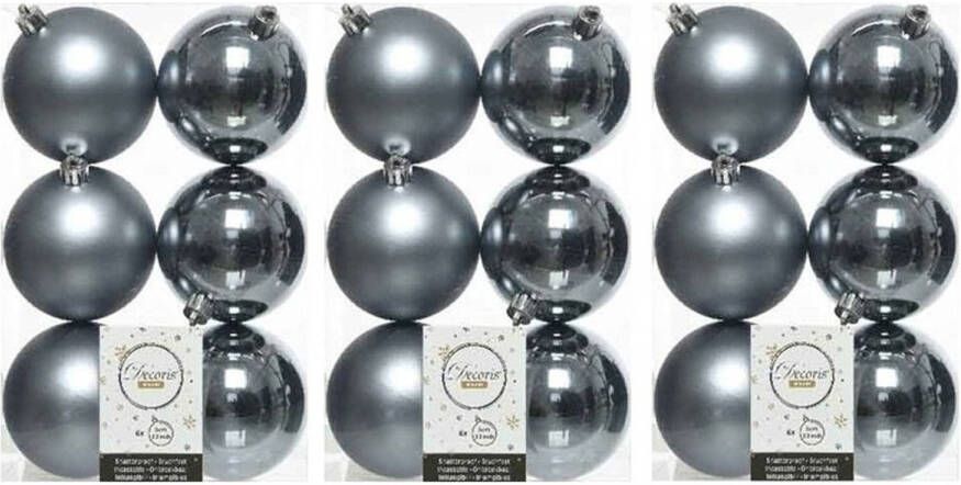 Decoris 18x Kunststof kerstballen glanzend mat grijsblauw 8 cm kerstboom versiering decoratie Kerstbal