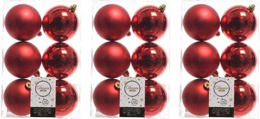 Decoris 18x Kunststof kerstballen glanzend mat kerst rood 8 cm kerstboom versiering decoratie kerst rood Kerstbal