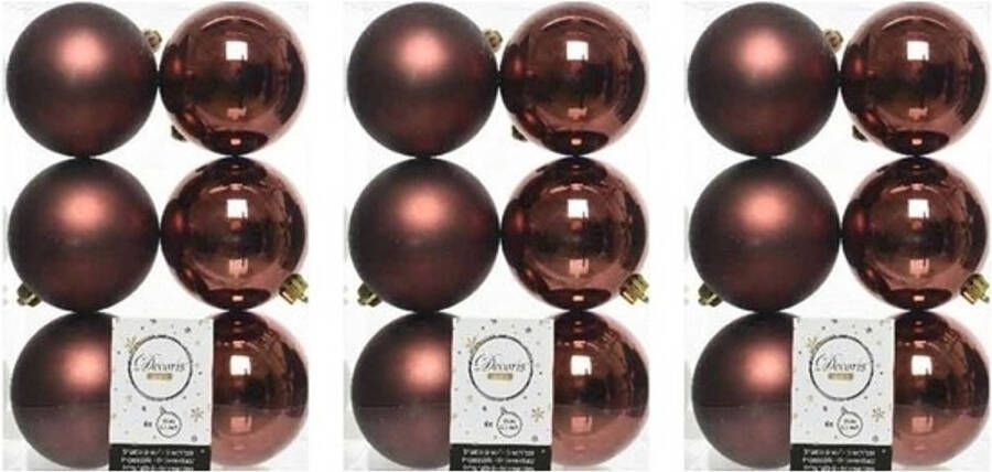 Decoris 18x Kunststof kerstballen glanzend mat mahonie bruin 8 cm kerstboom versiering decoratie Kerstbal