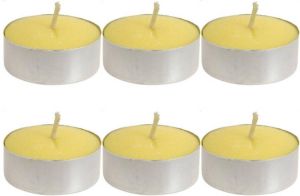 Decoris Set van 18x stuks gele Citronella waxinelichtjes theelichtjes maxi Geurkaarsen citrus geur Anti-muggen citronella kaarsen geurkaarsen