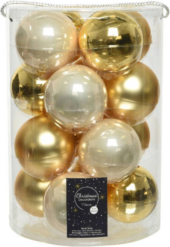 Decoris 18x stuks glazen kerstballen goud en champagne 8 cm Kerstbal