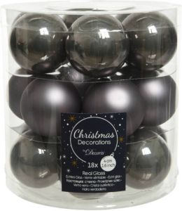 Decoris 18x Stuks Kleine Glazen Kerstballen Antraciet (Warm Grey) 4 Cm Mat glans Kerstbal
