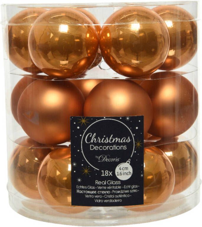 Decoris 18x stuks kleine glazen kerstballen cognac bruin (amber) 4 cm mat glans Kerstbal