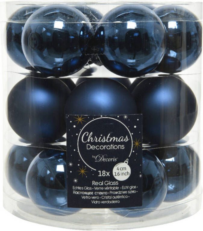 Decoris 18x stuks kleine glazen kerstballen donkerblauw (night blue) 4 cm mat glans Kerstbal