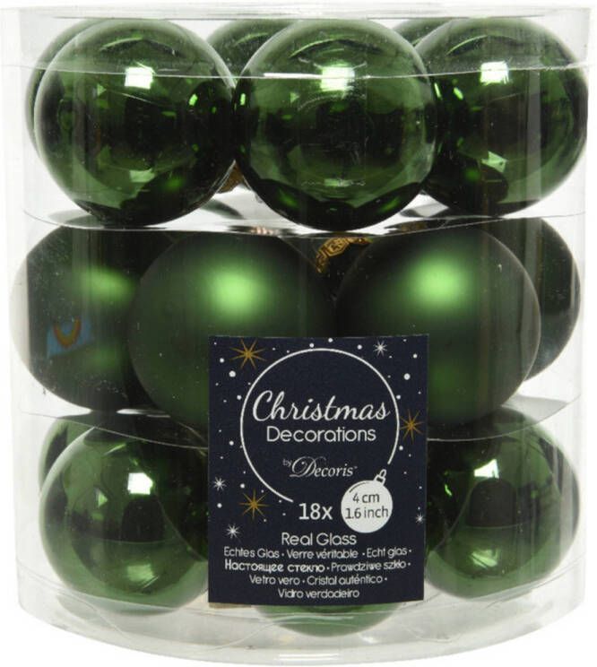 Decoris 18x stuks kleine glazen kerstballen donkergroen (pine) 4 cm mat glans Kerstbal