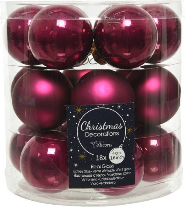Decoris 18x stuks kleine glazen kerstballen framboos roze (magnolia) 4 cm mat glans Kerstbal
