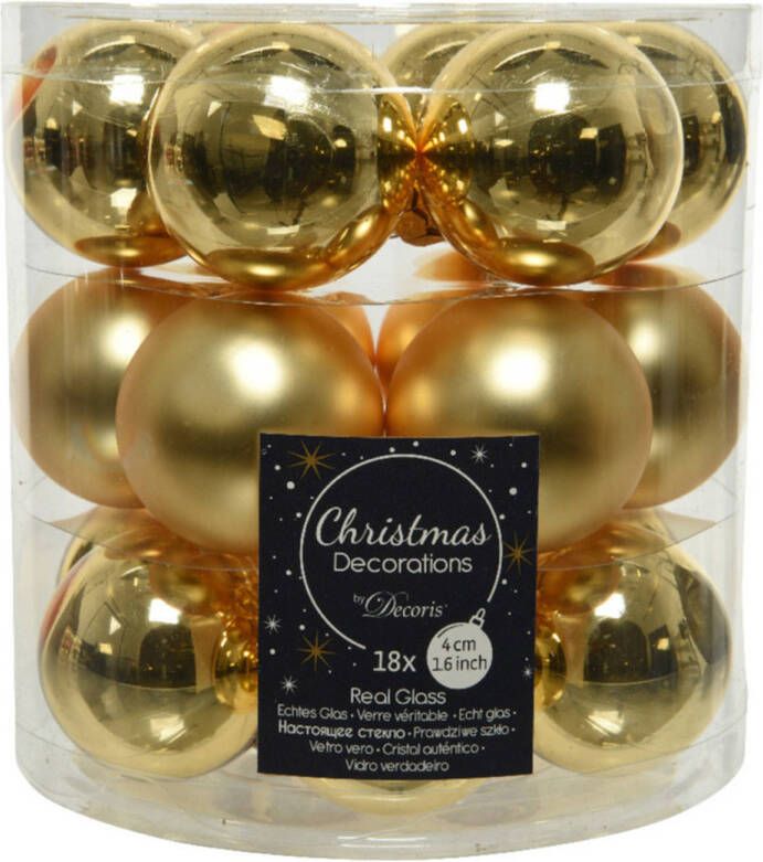 Decoris 18x stuks kleine glazen kerstballen goud 4 cm mat glans Kerstbal