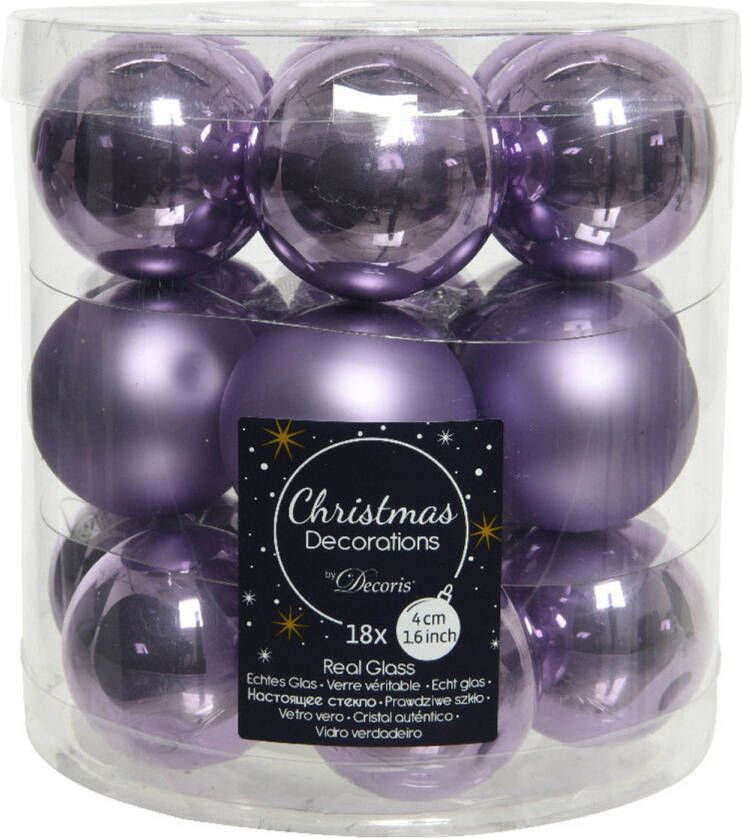 Decoris 18x stuks kleine glazen kerstballen heide lila paars 4 cm mat glans Kerstbal