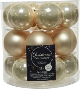 Decoris 18x Stuks Kleine Glazen Kerstballen Licht Parel champagne 4 Cm Mat glans Kerstbal
