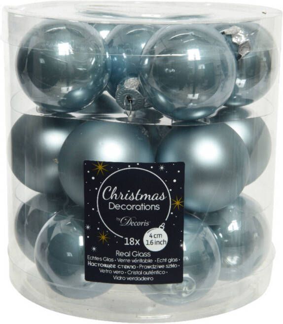 Decoris 18x stuks kleine glazen kerstballen lichtblauw 4 cm mat glans Kerstbal