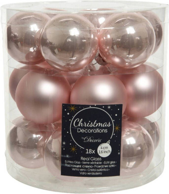 Decoris 18x stuks kleine glazen kerstballen lichtroze (blush) 4 cm mat glans Kerstbal