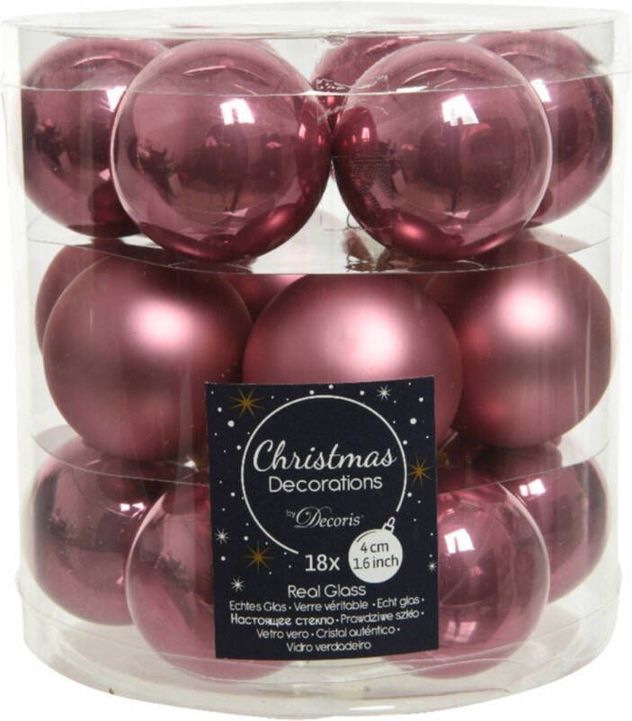 Decoris 18x stuks kleine glazen kerstballen oud roze (velvet) 4 cm mat glans Kerstbal