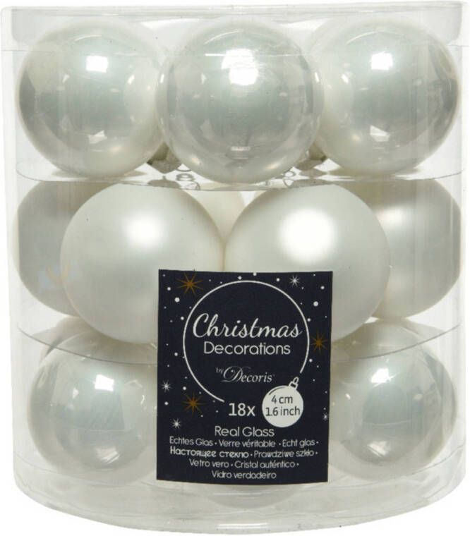 Decoris 18x stuks kleine glazen kerstballen winter wit 4 cm mat glans Kerstbal