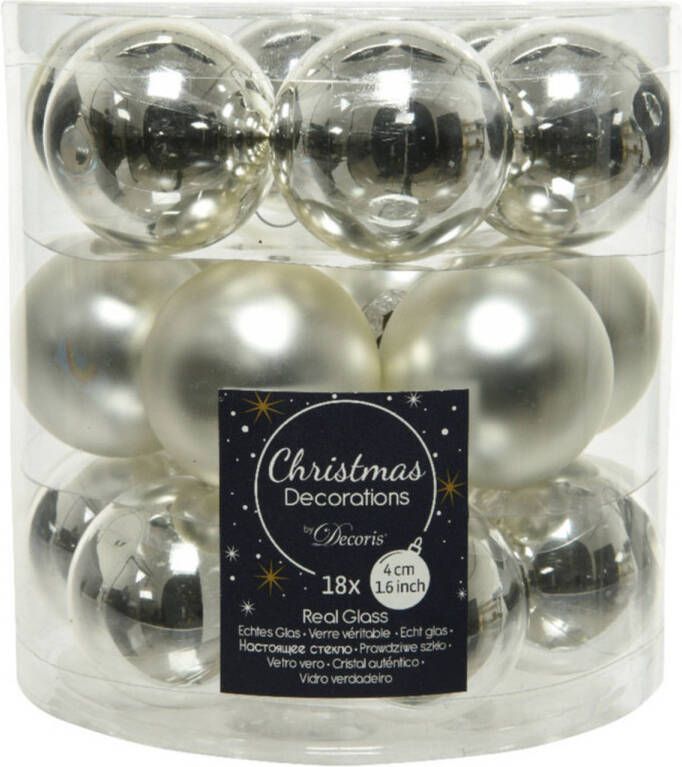 Decoris 18x stuks kleine glazen kerstballen zilver 4 cm mat glans Kerstbal
