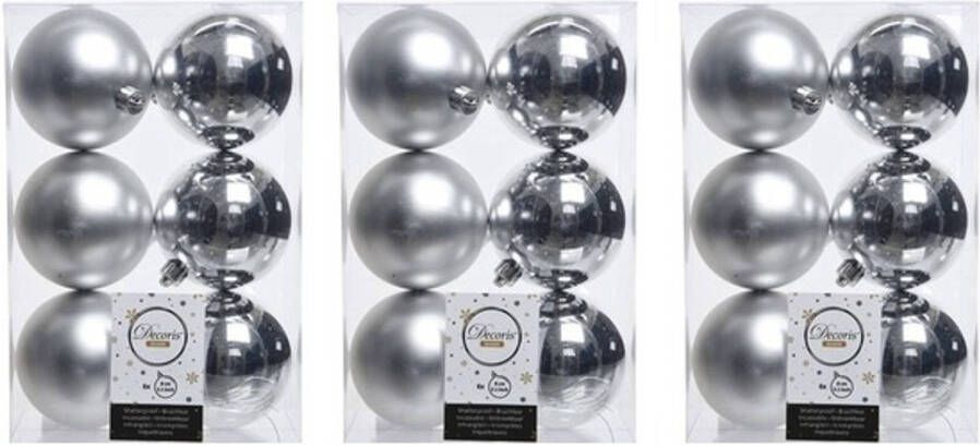 Decoris 18x Zilveren kerstballen 8 cm kunststof mat glans Kerstbal