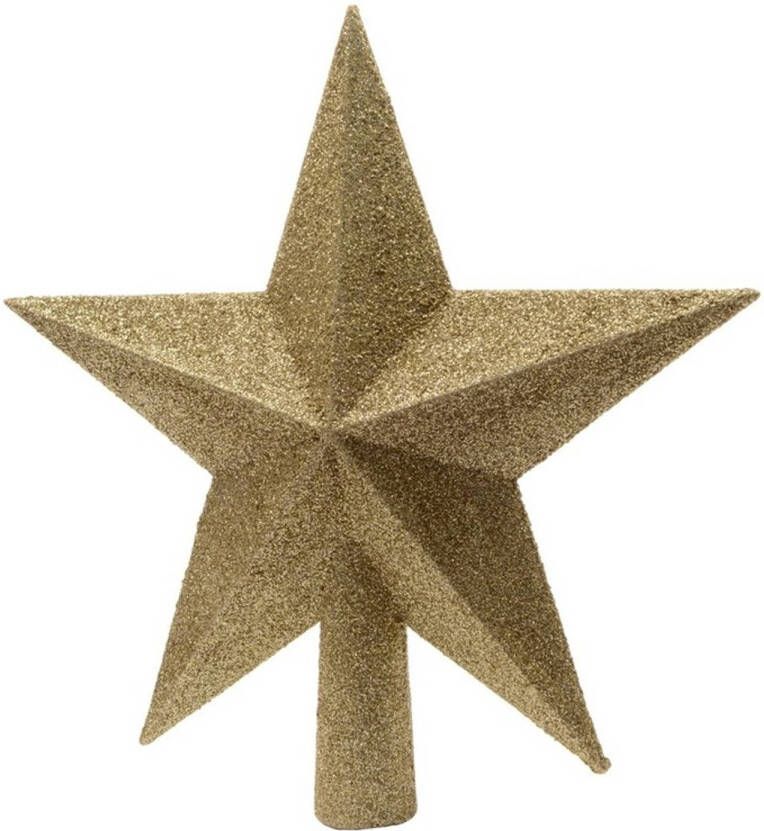 Decoris 1x Glitter piek in stervorm goud 19 cm kunststof plastic kerstboompieken
