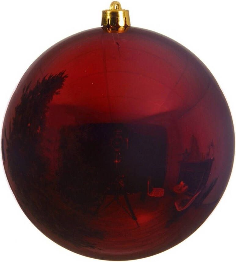 Decoris Grote raam deur kerstboom decoratie donker rode kerstballen 20 cm glans Kerstbal