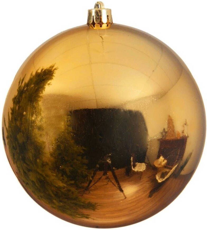 Decoris 1x Grote gouden kerstballen van 14 cm glans van kunststof Kerstbal