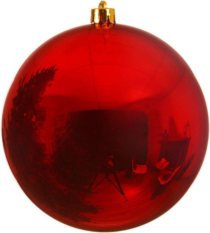 Decoris 1x Grote kerst rode kunststof kerstballen van 25 cm glans Kerstversiering rood