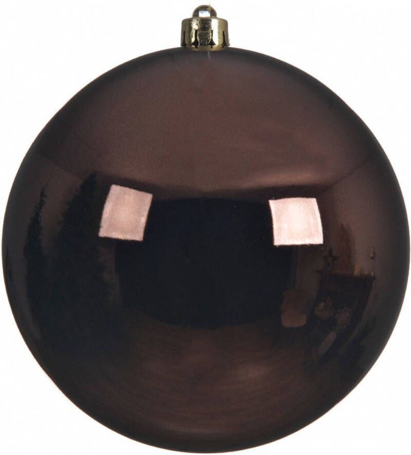 Decoris 1x Grote raam deur kerstboom decoratie donkerbruine kerstballen 20 cm glans Kerstbal