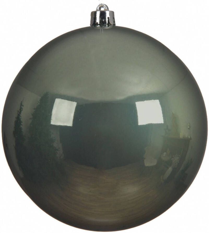 Decoris 1x Grote salie groene kerstballen van 14 cm glans van kunststof Kerstbal