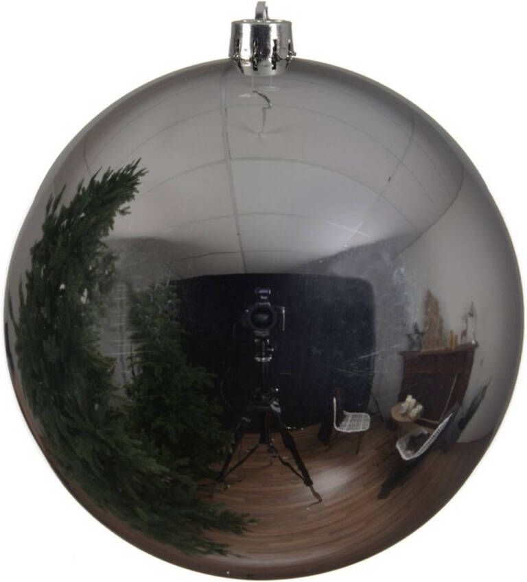 Decoris Grote raam deur kerstboom decoratie zilveren kerstballen 20 cm glans Kerstbal