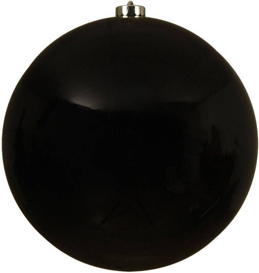 Decoris Grote raam deur kerstboom decoratie zwarte kerstballen 20 cm glans Kerstbal