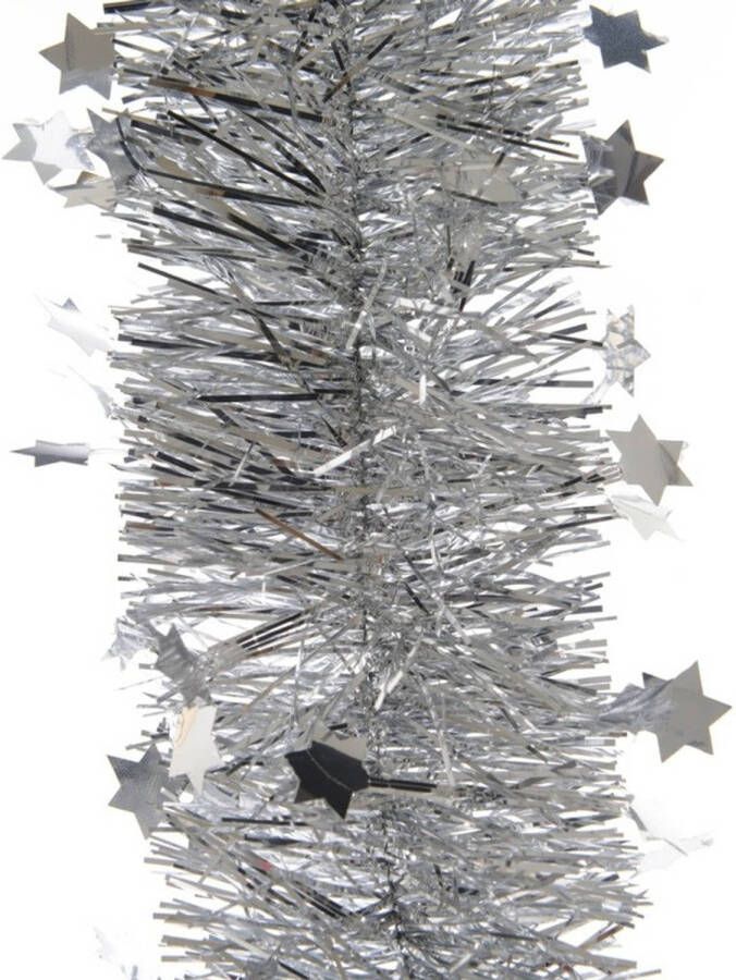 Decoris 1x Kerst lametta guirlandes zilveren sterren glinsterend 270 cm kerstboom versiering decoratie Kerstslingers