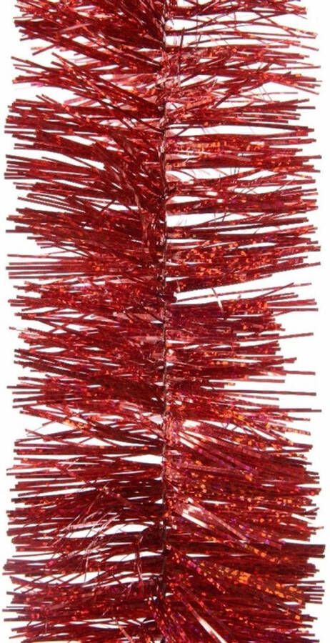 Decoris 1x Kerst lametta guirlandes kerst rood glitters glinsterend 7 5 x 270 cm kerstboom versiering decoratie Kerstslingers