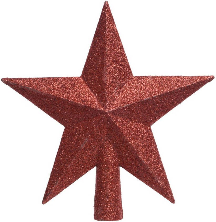 Decoris 1x Kerst rode glitter ster piek kunststof 19 cm kerstboompieken