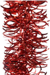 Decoris 1x Kerst lametta guirlandes kerst rood golven glinsterendmet sterren 10 cm breed x 270 cm kerstboom versiering decoratie