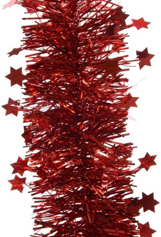Decoris 3x Kerst lametta guirlandes kerst rood sterren glinsterend 10 x 270 cm kerstboom versiering decoratie Kerstslingers