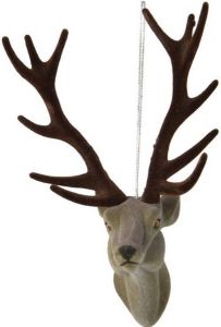 Decoris 1x Kerstboomhangers grijze herten 13 cm kerstversiering Kersthangers